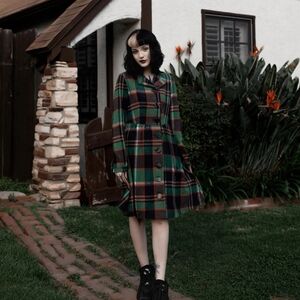 Elegant Green Plaid Long Sleeve Dress